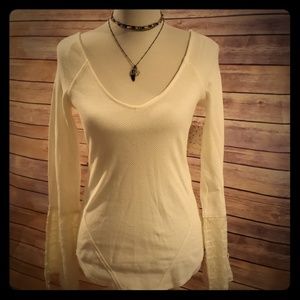 Free People scoop neck thermal tee w/ bell sleeves